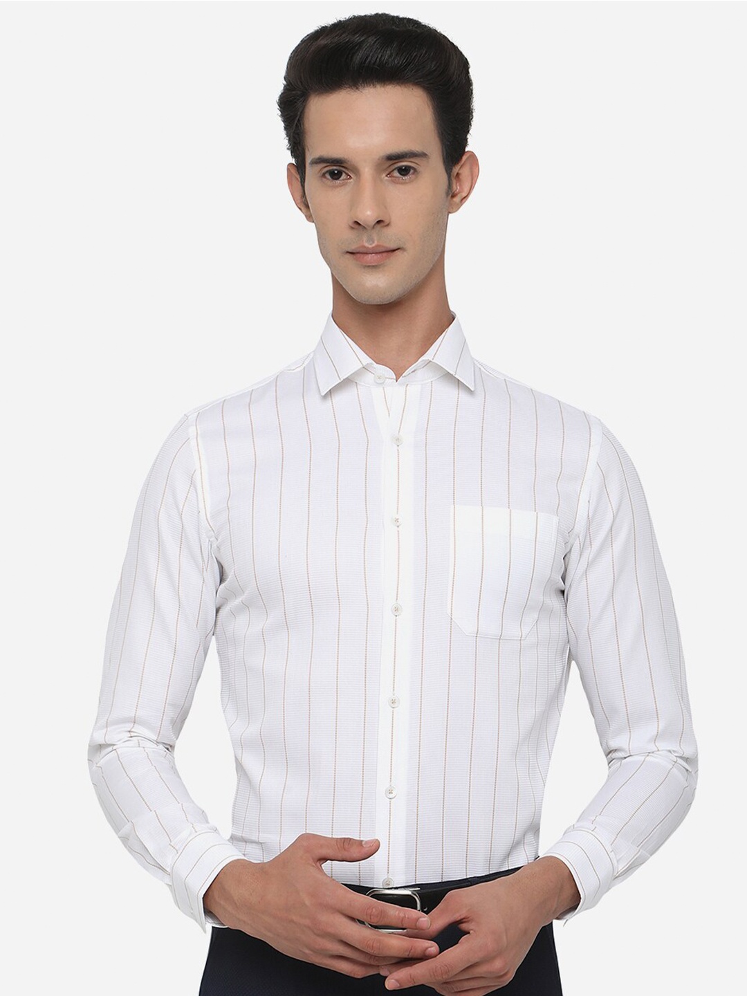 

JADE BLUE Men White Slim Fit Striped Formal Shirt