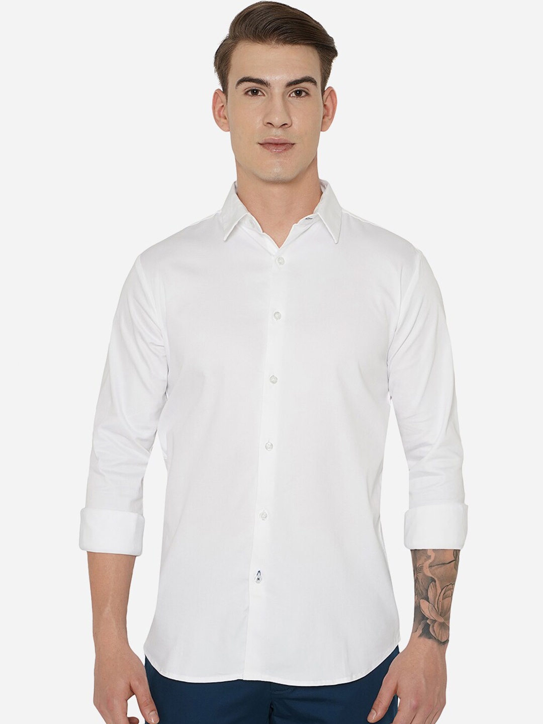 

JADE BLUE Men White Slim Fit Casual Shirt