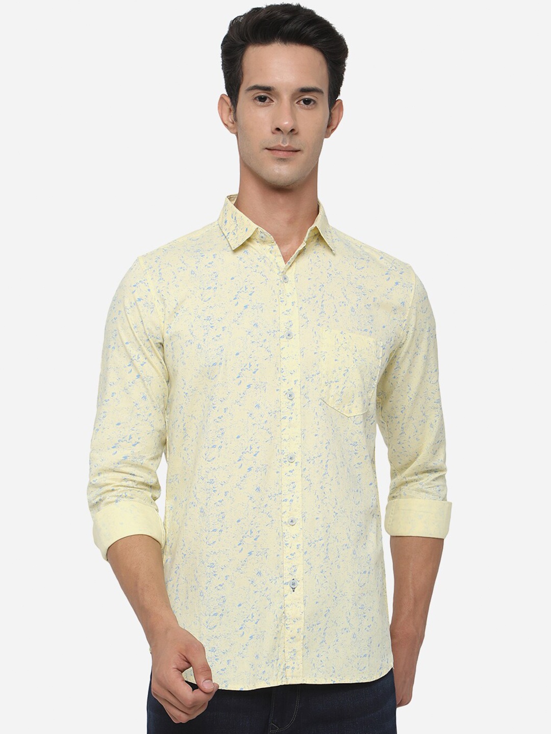 

JADE BLUE Men Yellow Slim Fit Floral Printed Casual Shirt