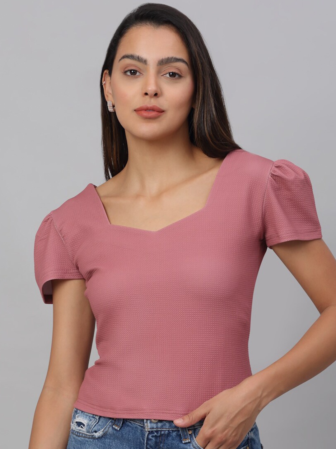 

NEUDIS Pink Sweetheart Neck Top