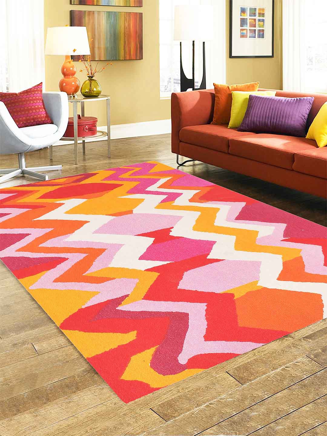 

BLANC9 Pink & Orange Printed 800GSM Cotton Carpet