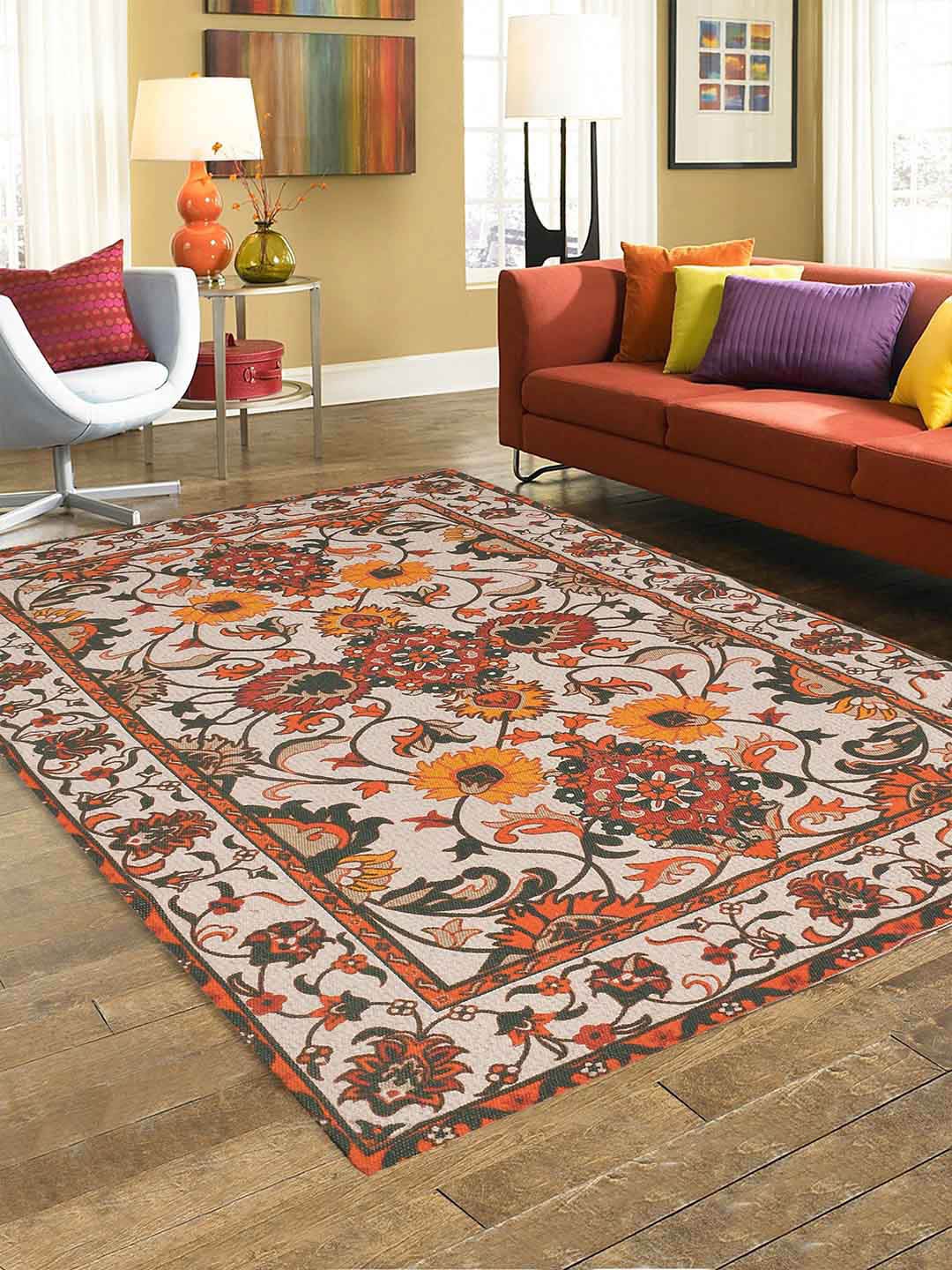 

BLANC9 & White & Orange Floral Cotton Carpets