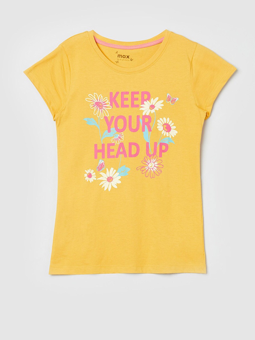 

max Girls Yellow Typography Printed Applique T-shirt