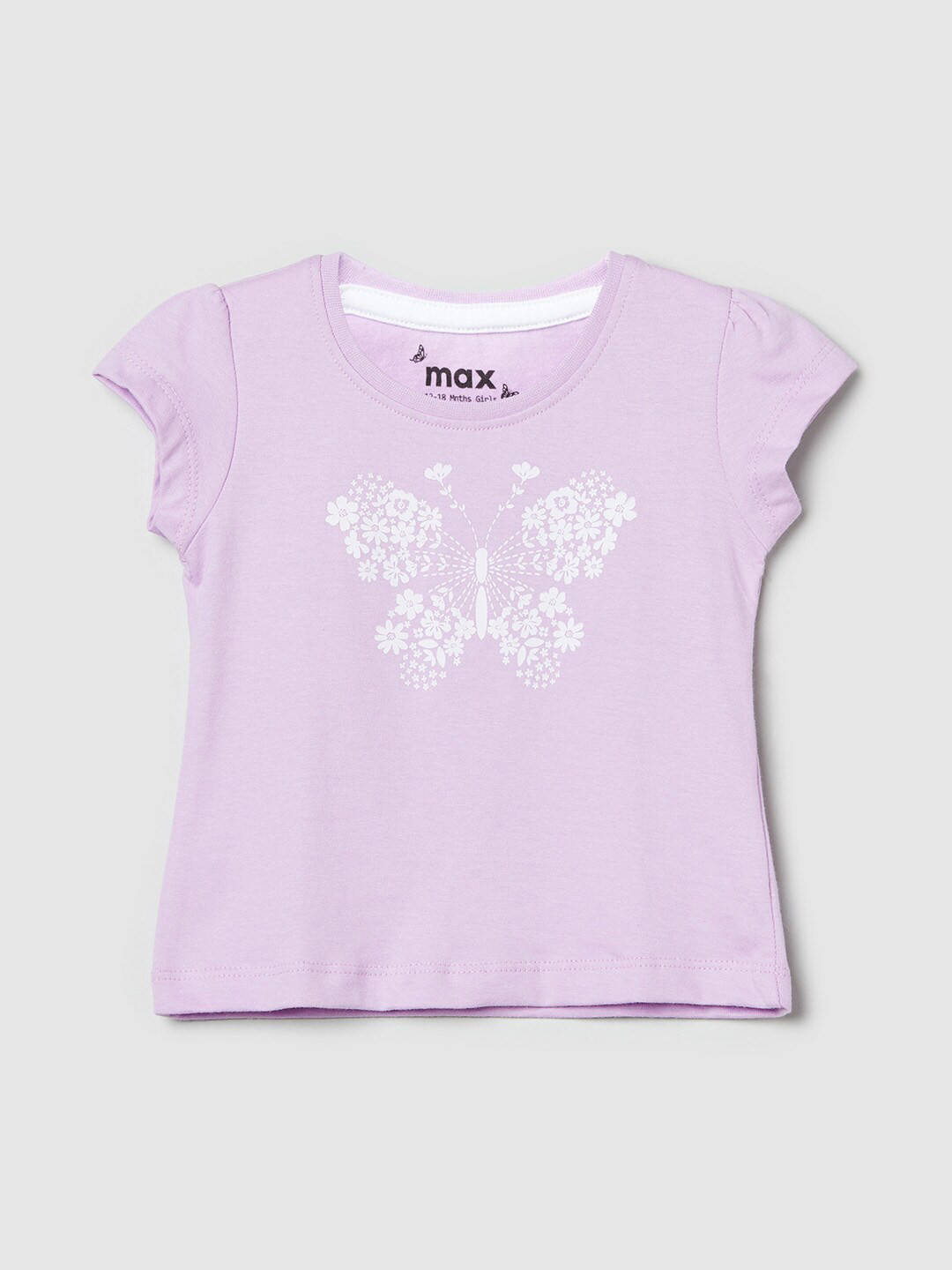 

max Girls Lavender Floral Printed Extended Sleeves T-shirt