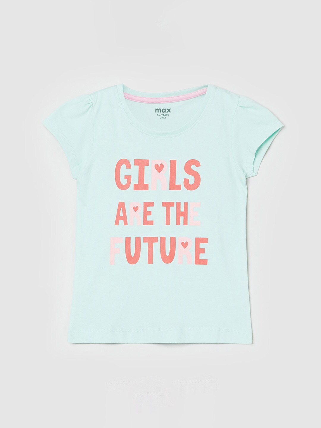 

max Girls Green Typography Printed Applique T-shirt