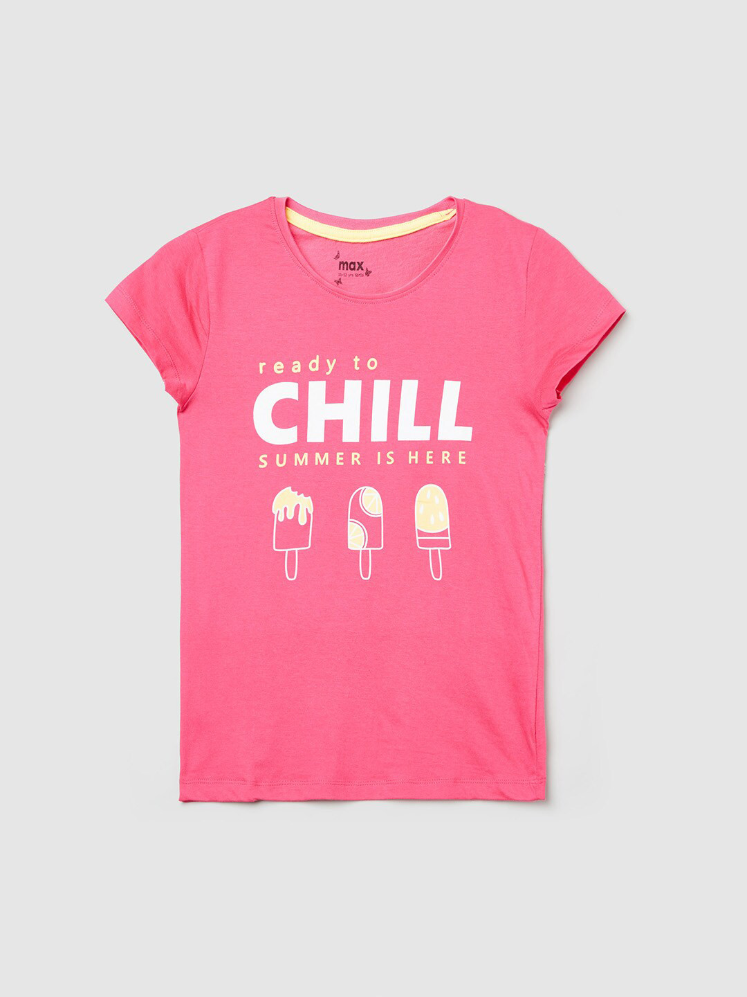 

max Girls Pink Typography Printed Applique T-shirt