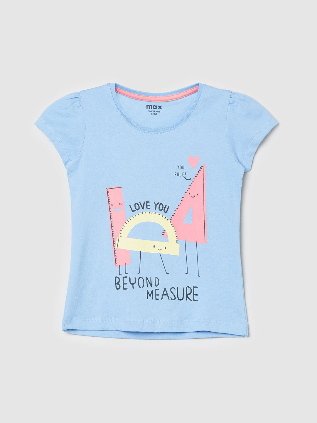 

max Girls Blue Typography Printed Applique T-shirt