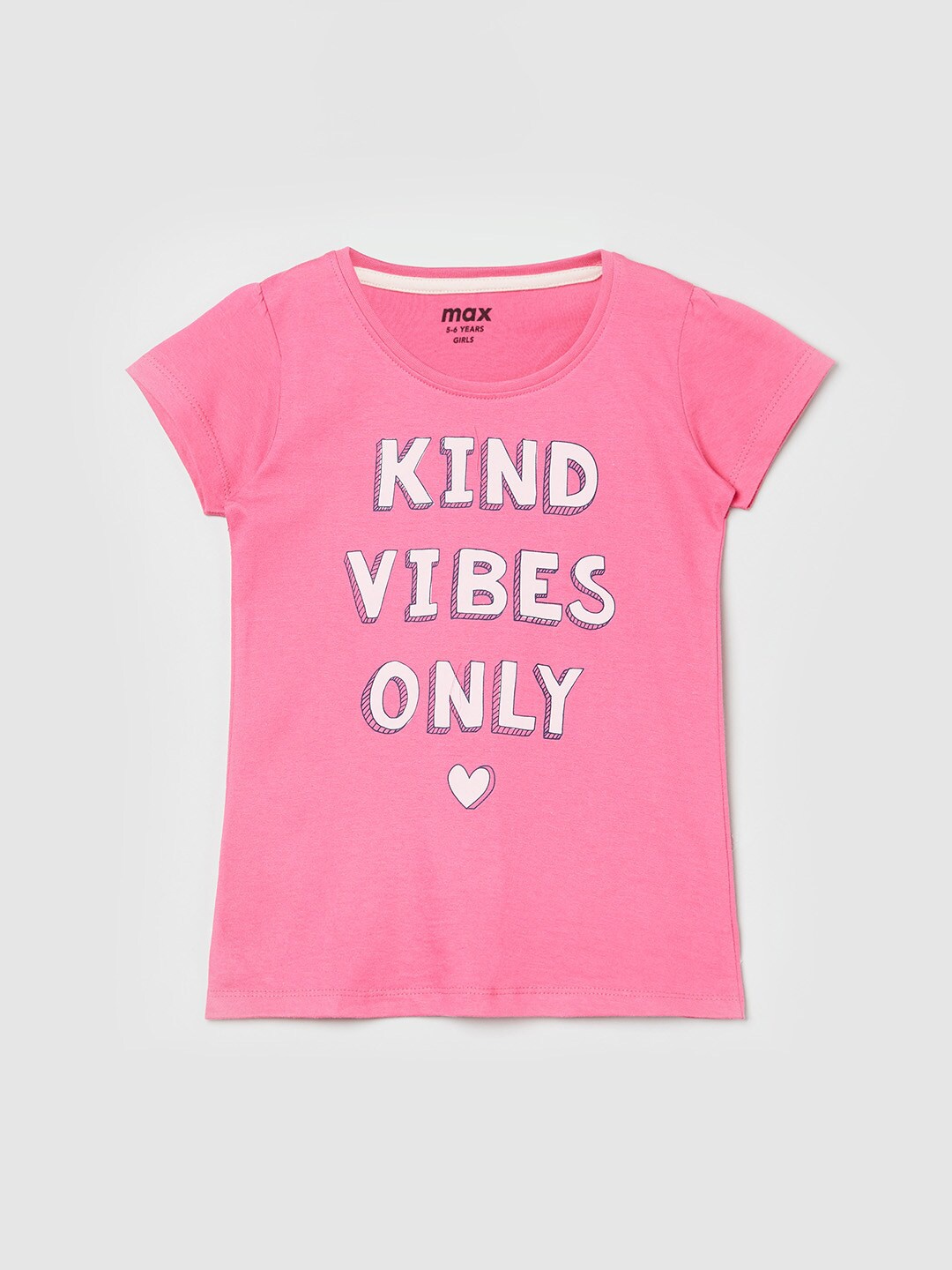

max Girls Pink Typography Printed Applique T-shirt