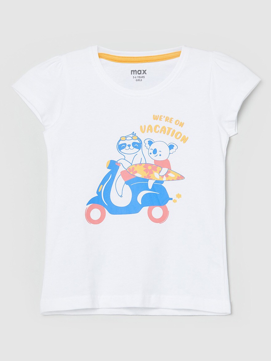 

max Girls White Typography Printed V-Neck Applique T-shirt