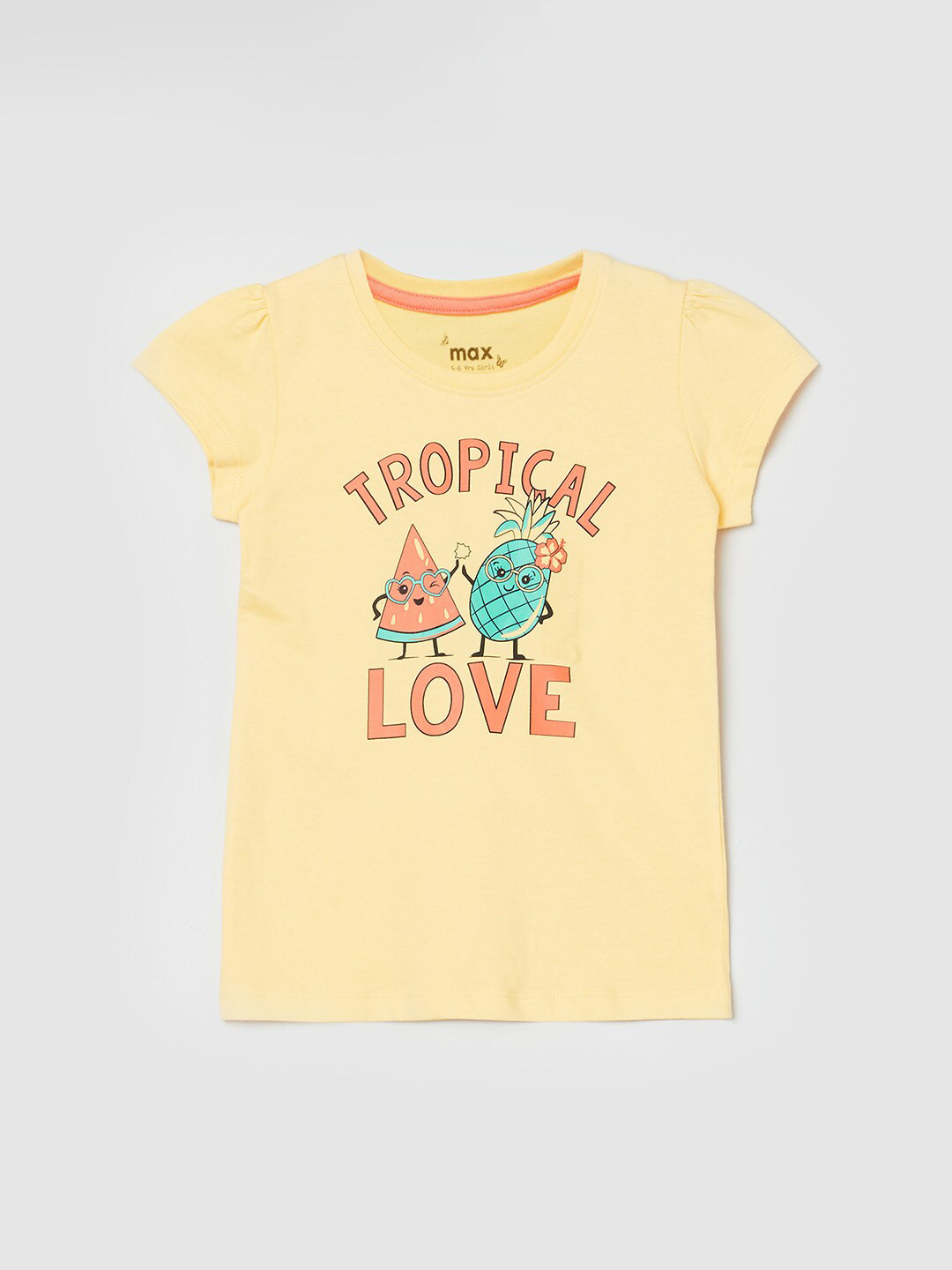 

max Girls Yellow Typography Printed Cotton T-shirt