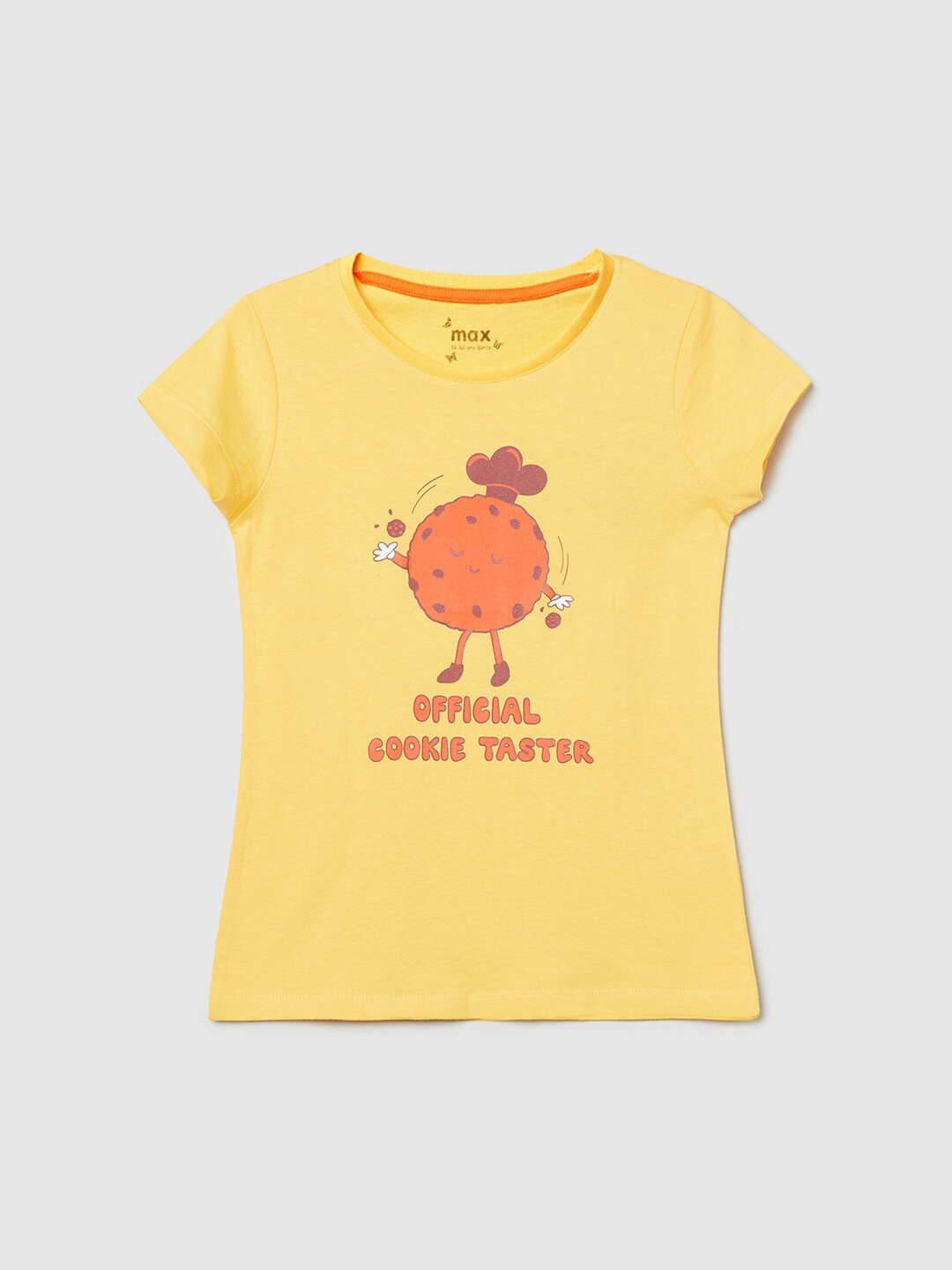 

max Girls Yellow Typography Printed Applique T-shirt