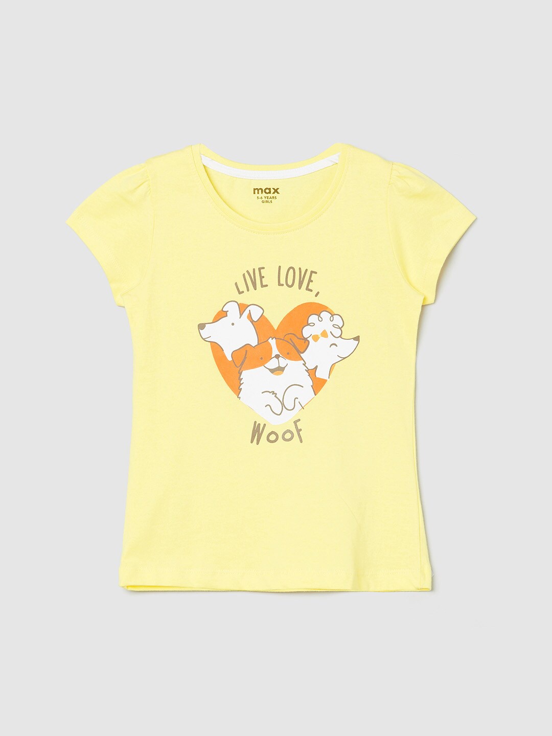 

max Girls Yellow Typography Printed T-shirt