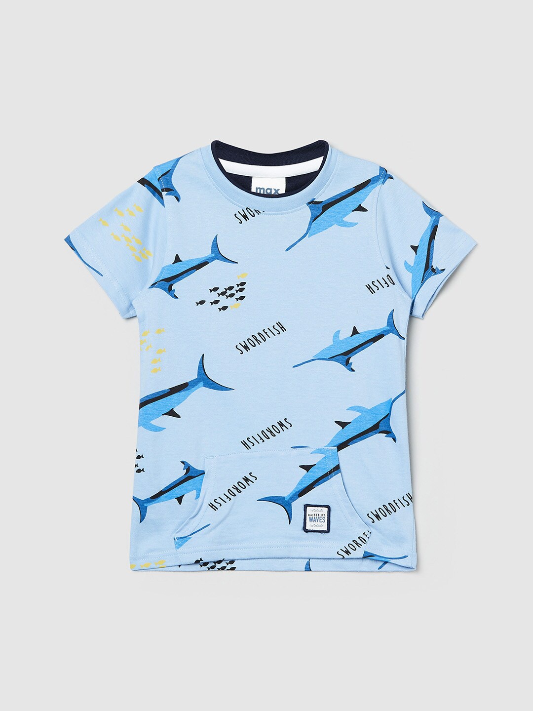 

max Boys Blue Printed V-Neck T-shirt