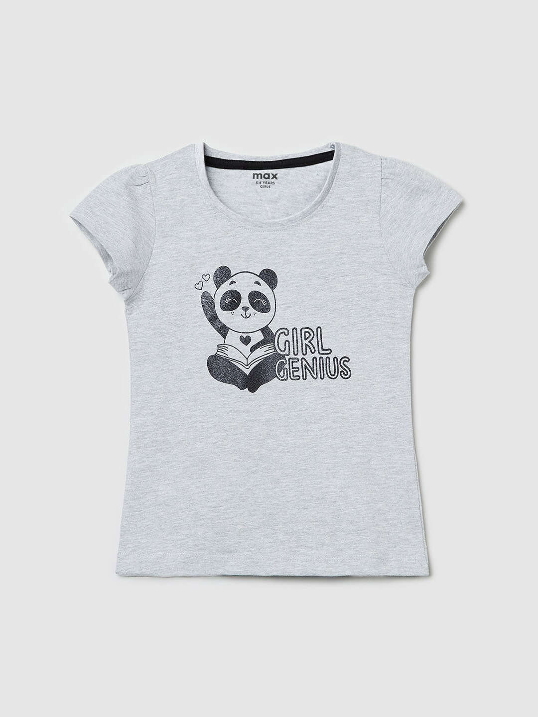 

max Girls Grey Printed Applique T-shirt