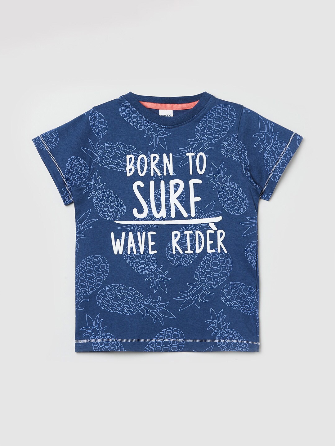 

max Boys Blue Typography Printed Applique T-shirt
