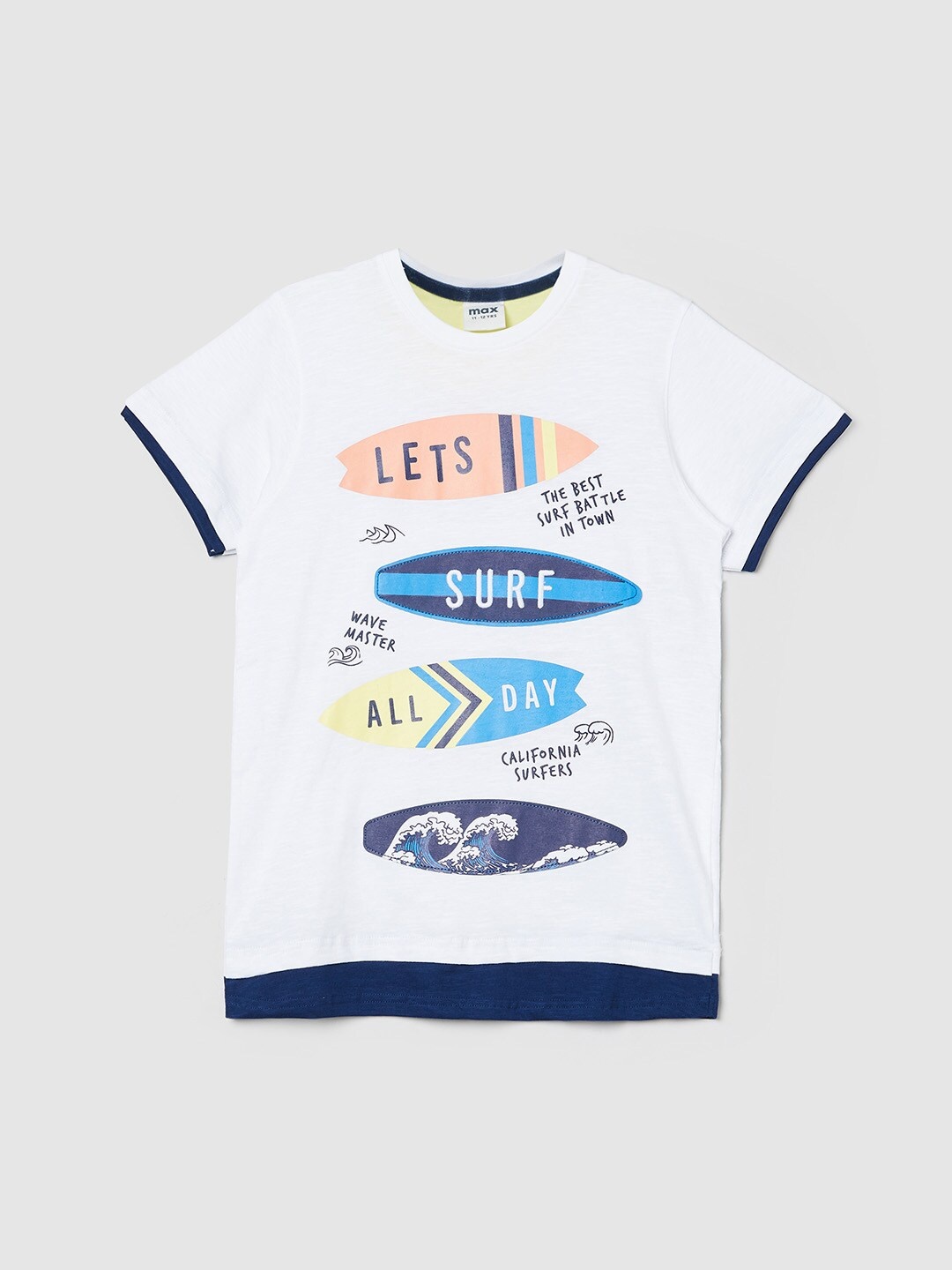 

max Boys White Typography Printed Applique T-shirt