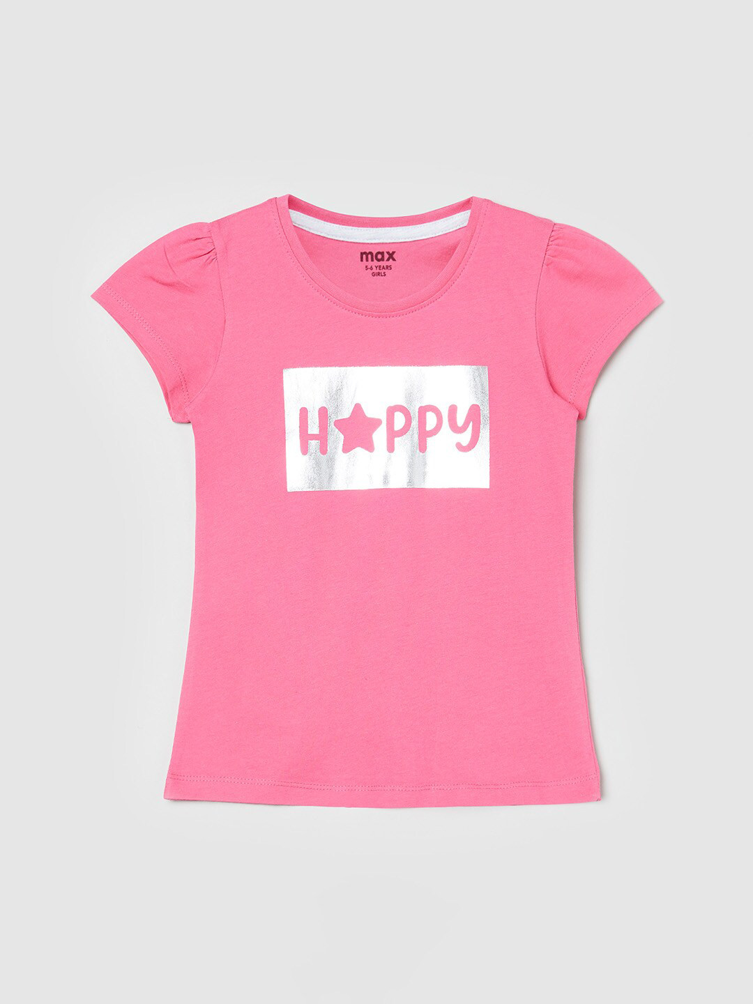 

max Girls Pink Typography Printed Applique T-shirt