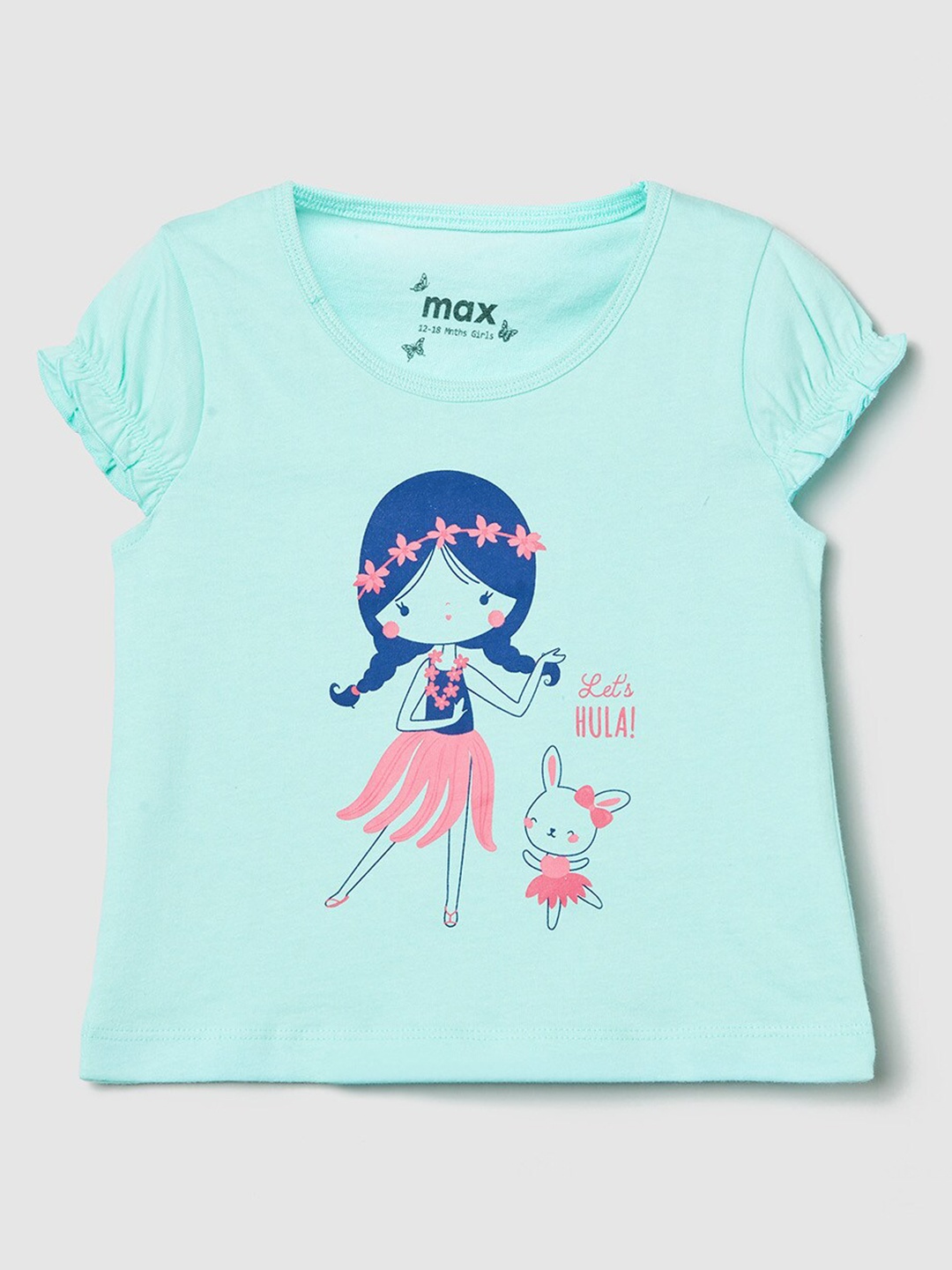 

max Girls Blue Printed Extended Sleeves T-shirt