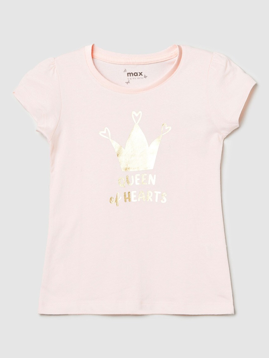 

max Girls Peach-Coloured Printed T-shirt
