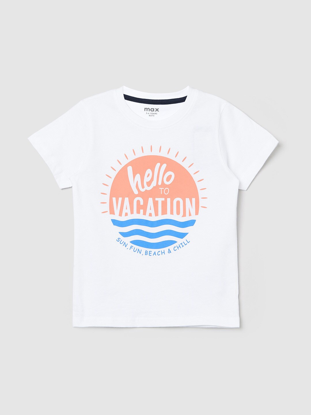 

max Boys White Typography Printed T-shirt
