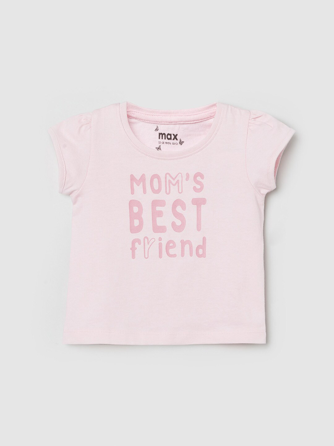 

max Girls Pink Typography Printed V-Neck Applique T-shirt