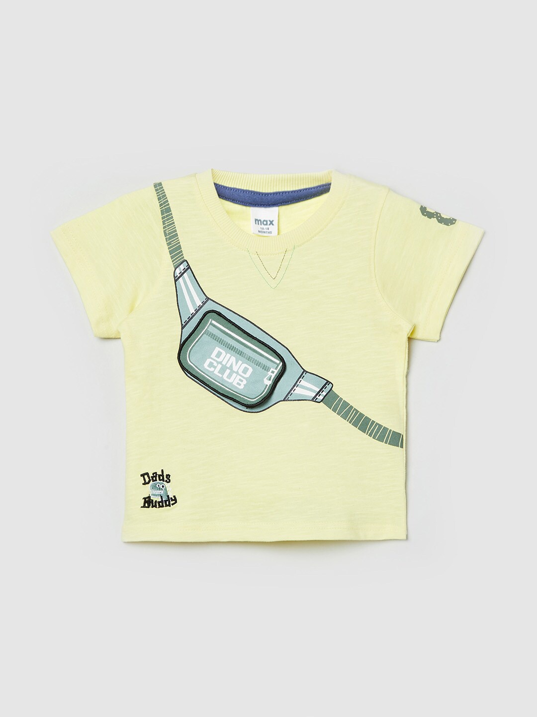 

max Boys Yellow Printed V-Neck Applique T-shirt