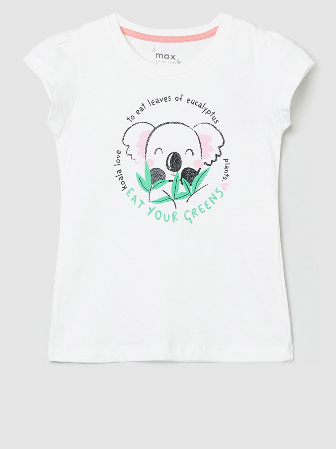 

max Girls White Typography Printed Applique T-shirt