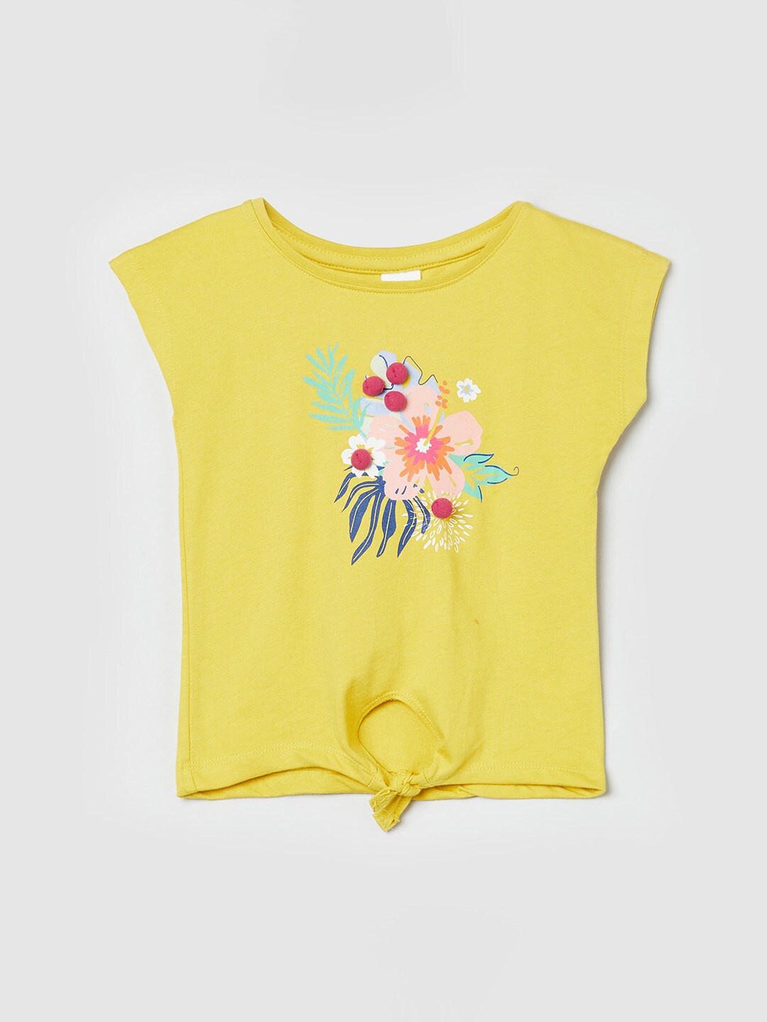 

max Girls Green Floral Printed Applique T-shirt