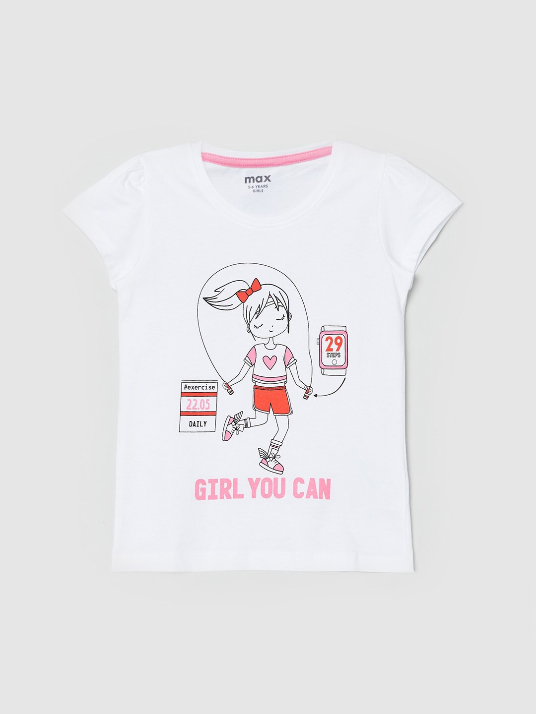 

max Girls White Printed Applique T-shirt