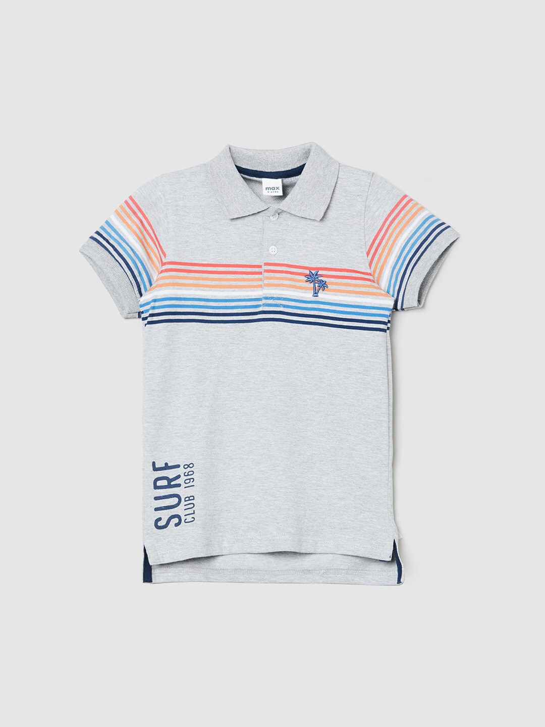 

max Boys Grey Striped Polo Collar T-shirt