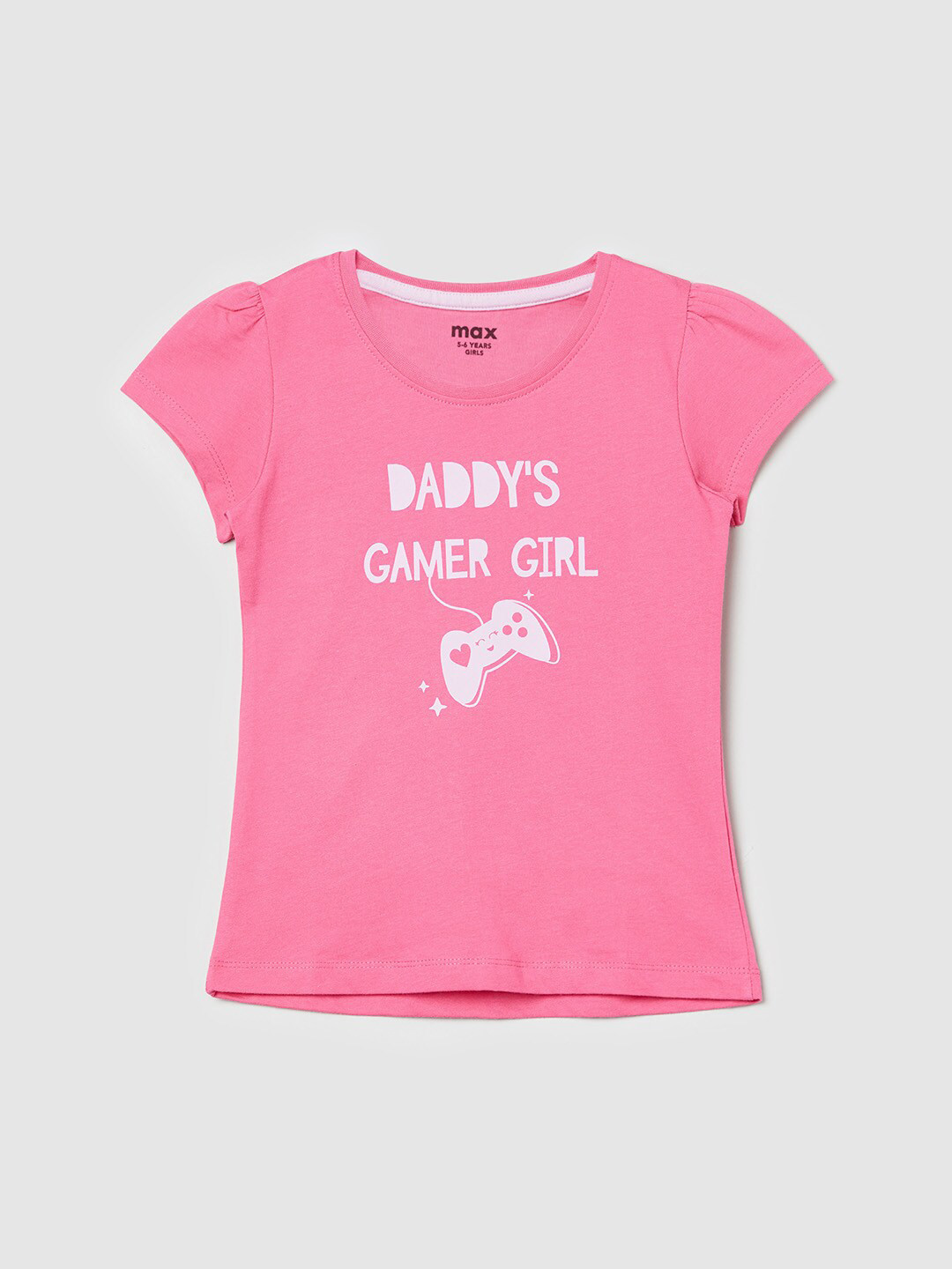 

max Girls Pink Typography Printed Applique T-shirt