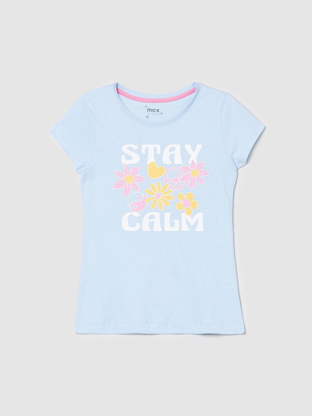 

max Girls Blue Typography Printed Applique T-shirt