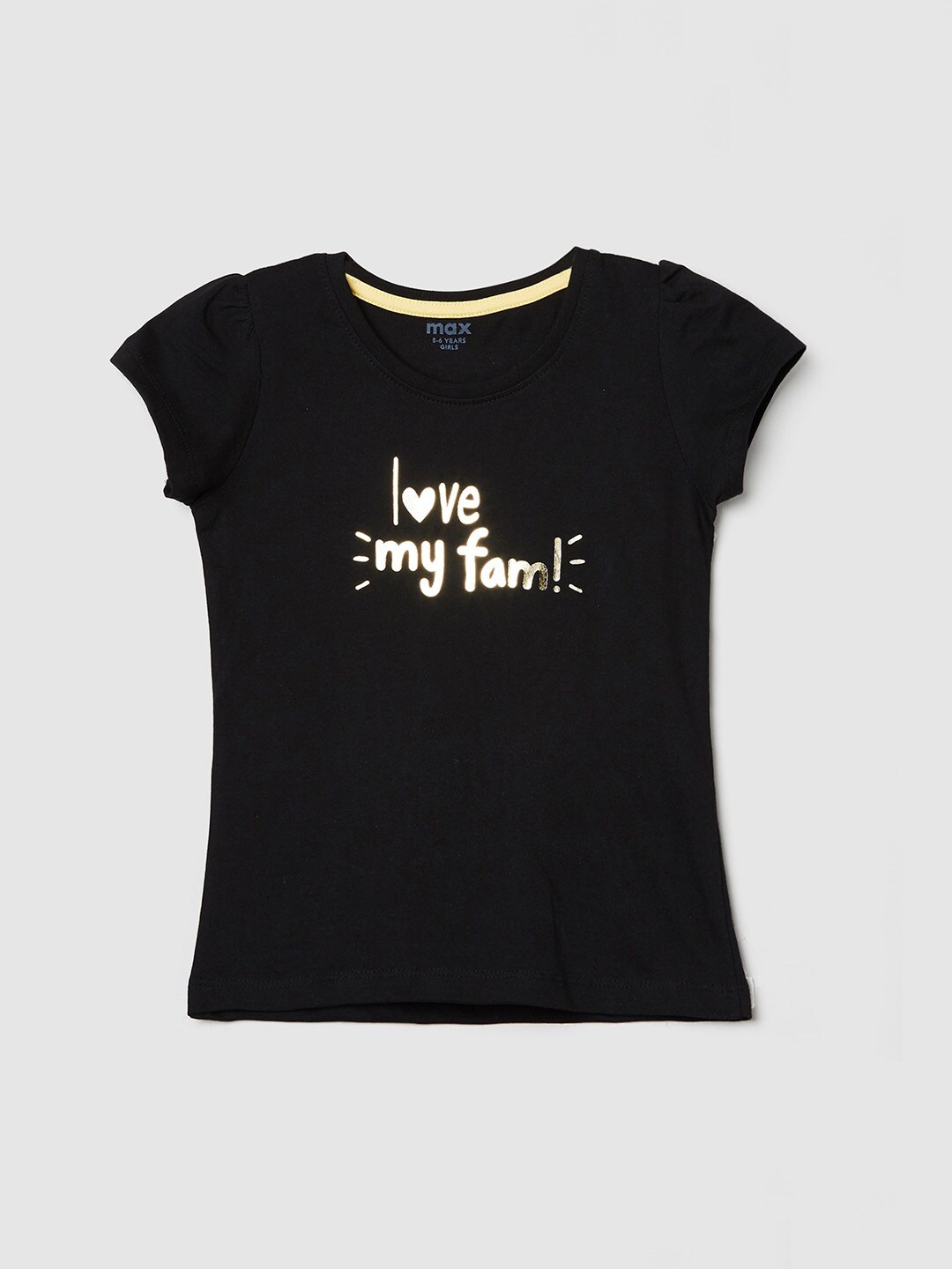 

max Girls Black Typography Extended Sleeves Applique T-shirt