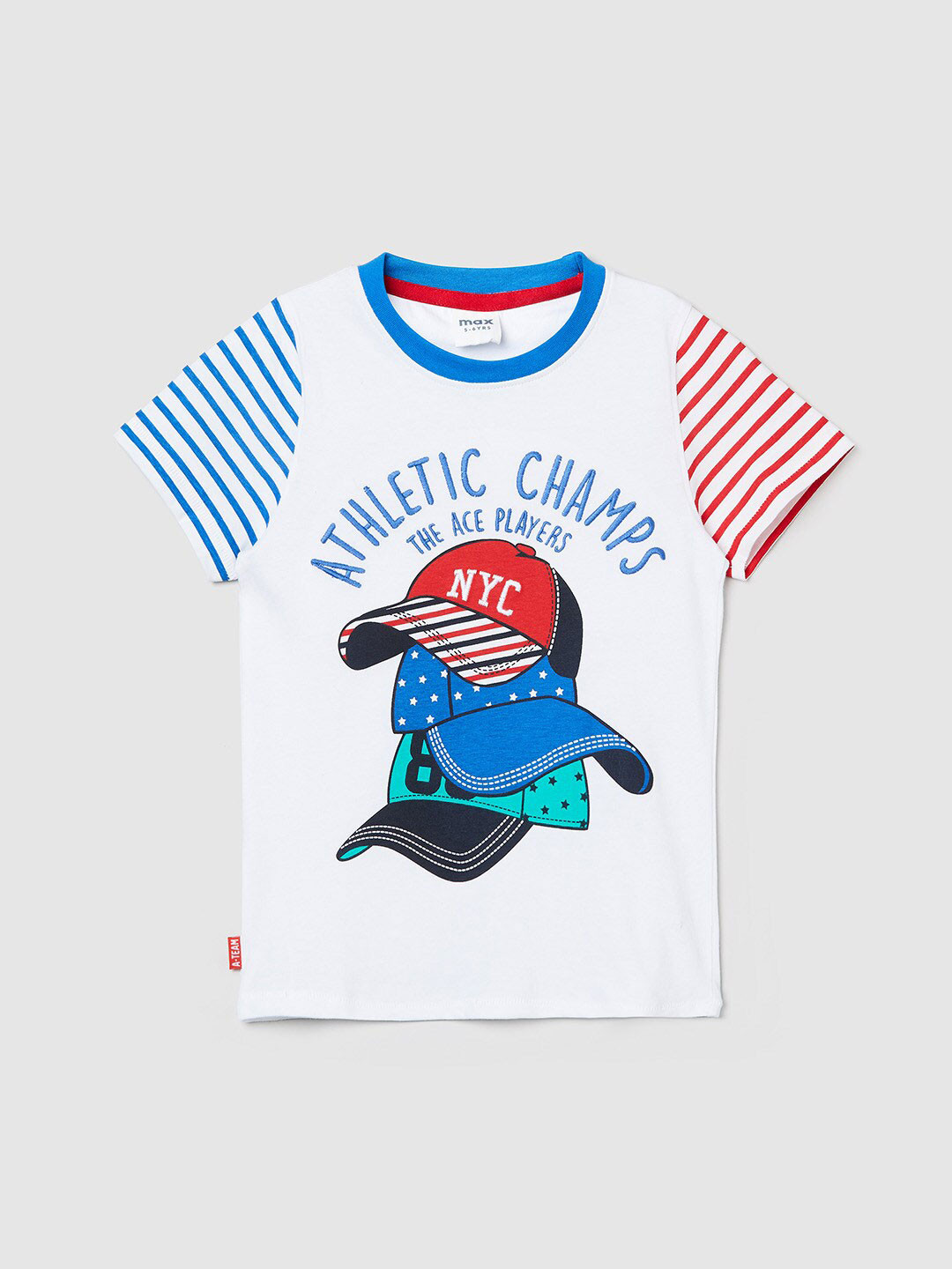 

max Boys White Printed Applique T-shirt