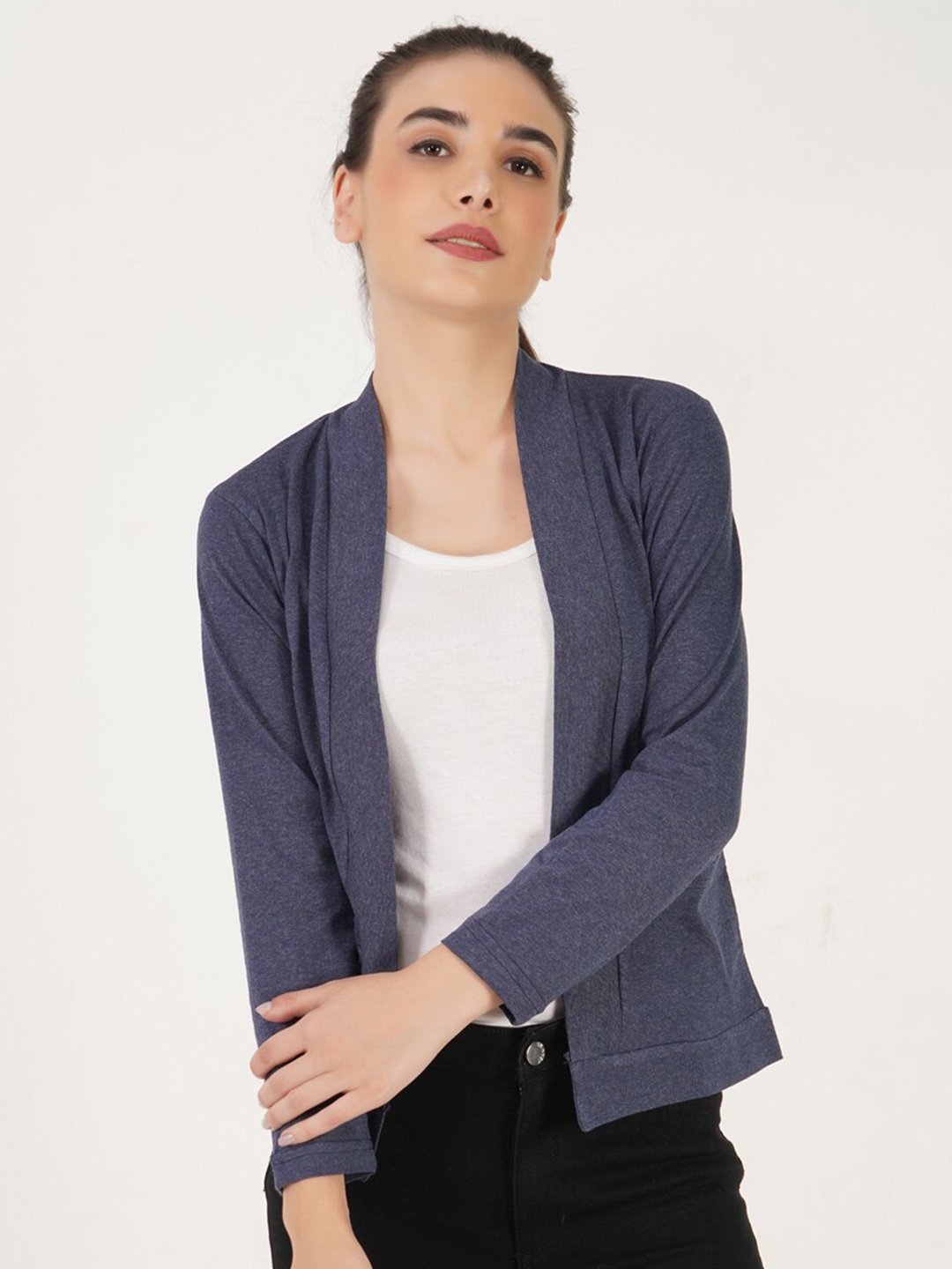 

TEEMOODS Women Navy Blue Shrug