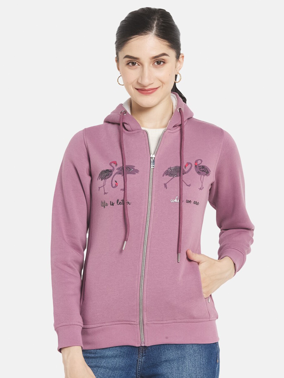

Monte Carlo Women Purple Printed Hooded Sweatshirt