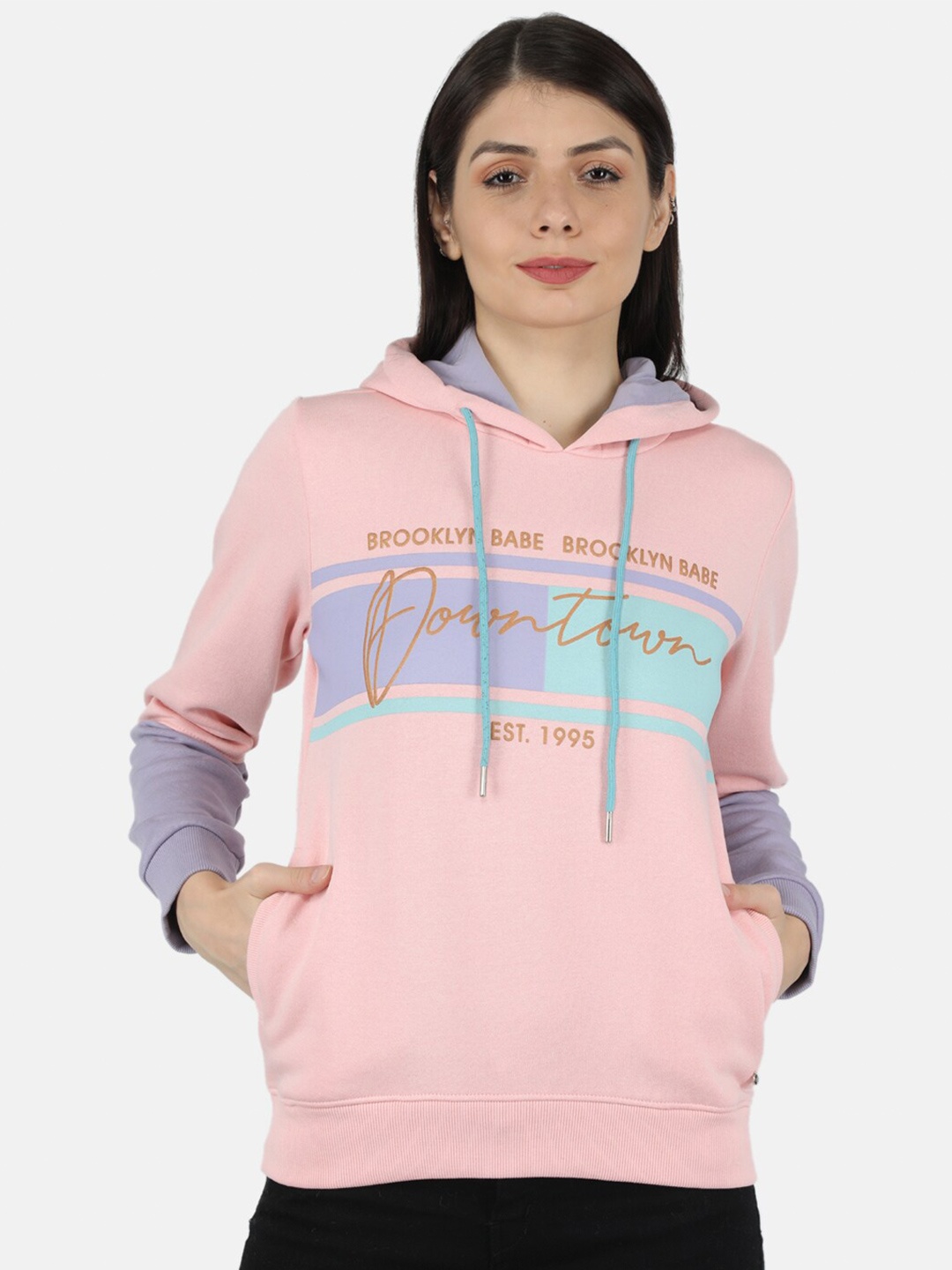 

Monte Carlo Women Pink Printed Hooded Sweatshirt