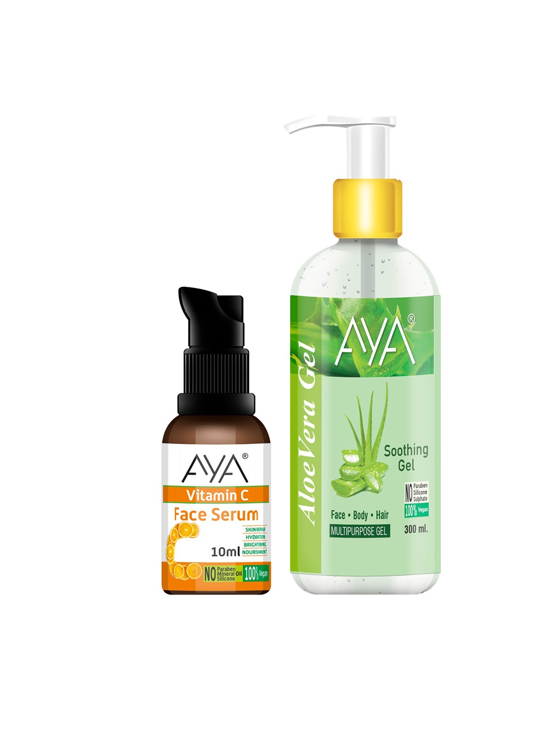 

AYA Set Of Aloe Vera Soothing Gel 300ml & Vitamin C Face Serum 10ml, Green