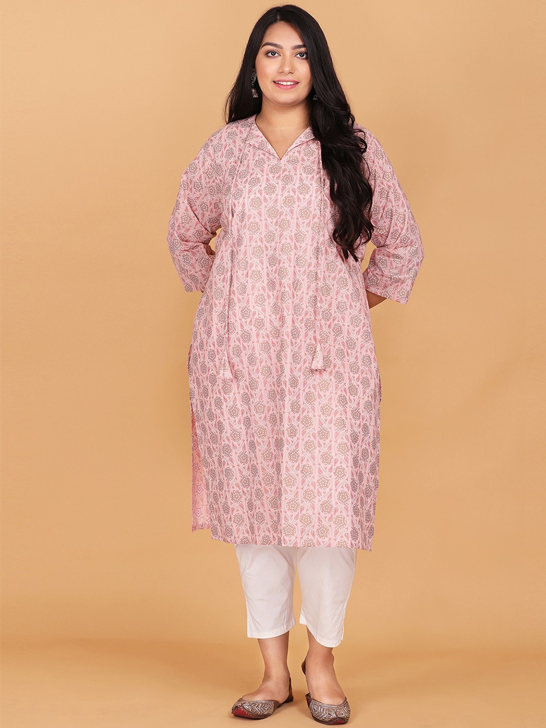 

LastInch Women Pink & White Printed Cotton Straight Kurta