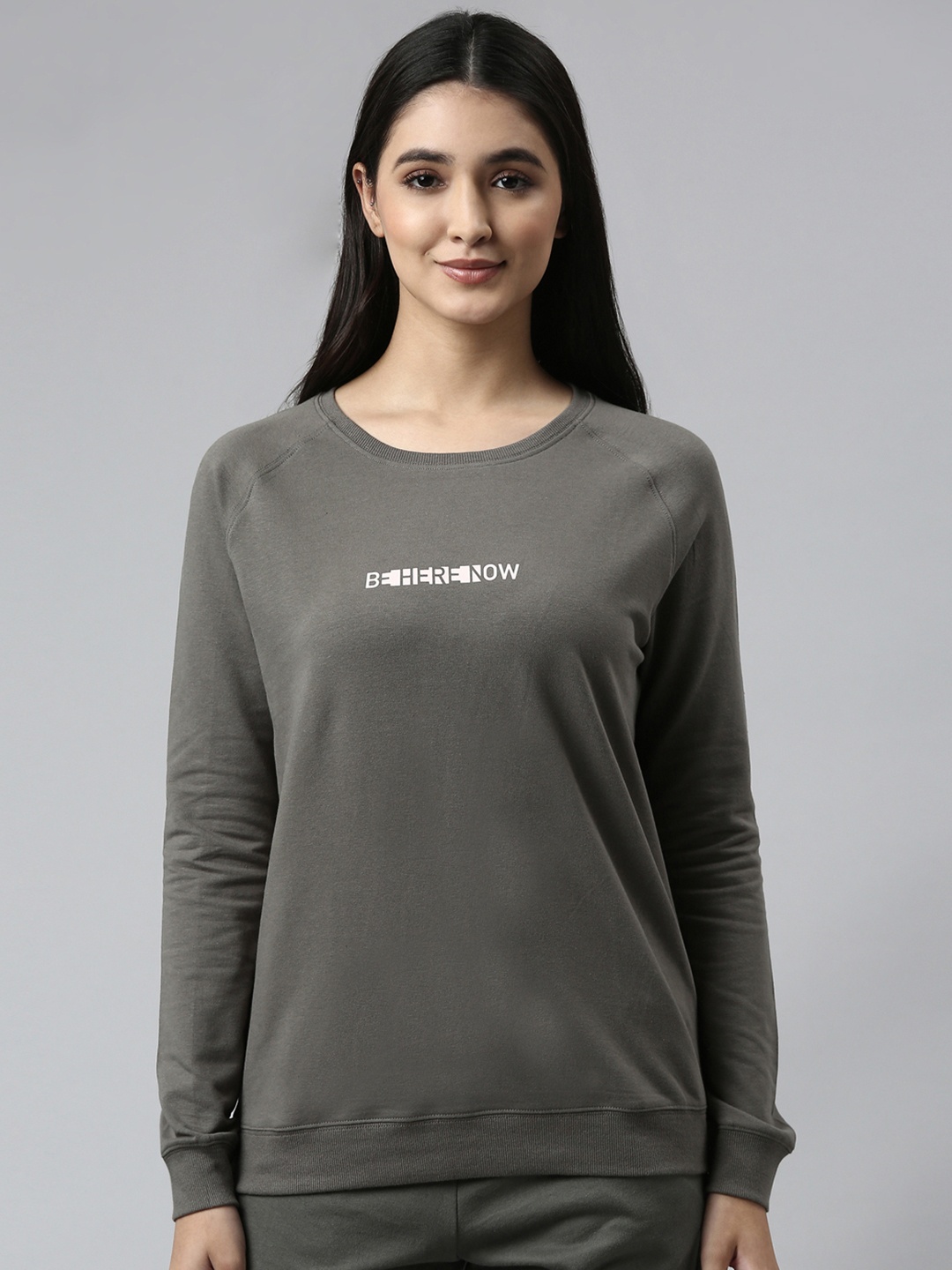 

Enamor Women Crew Neck Stretch Cotton Basic Sweatshirt, Grey
