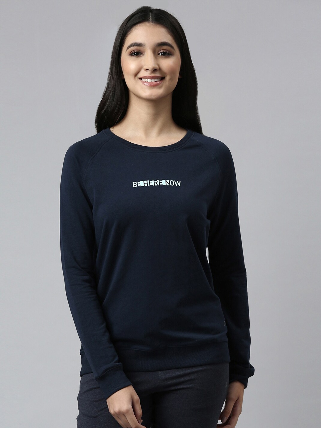 

Enamor Women Crew Neck Stretch Cotton Basic Sweatshirt, Navy blue