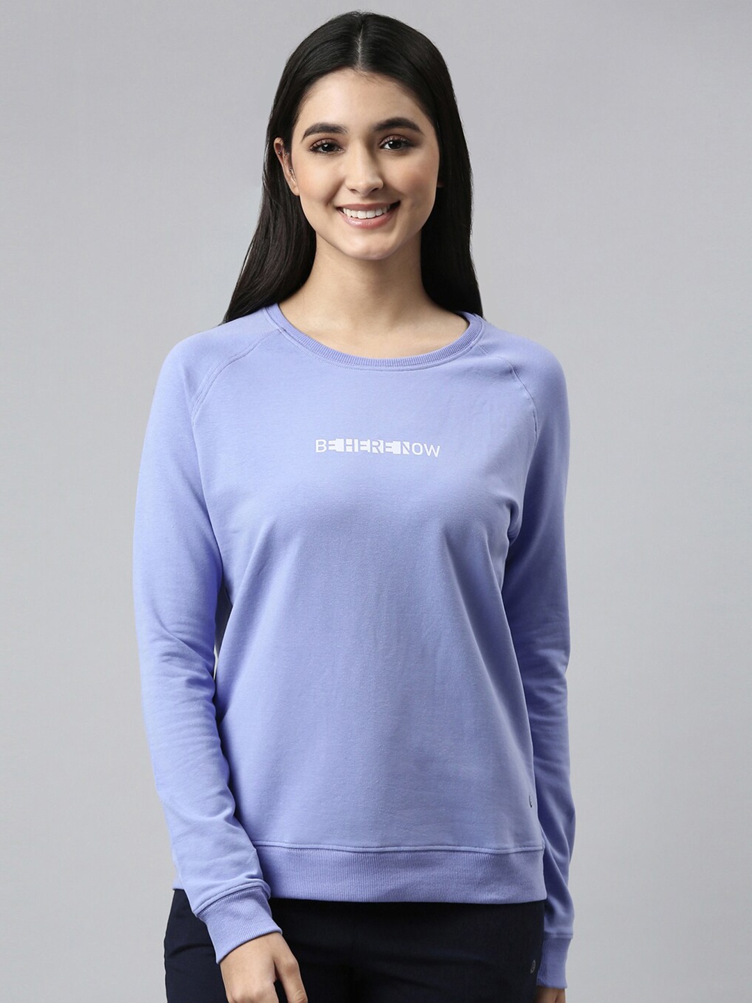 

Enamor E079 Crew Neck Stretch Cotton Basic Sweatshirt for Women with Long Sleeves, Purple