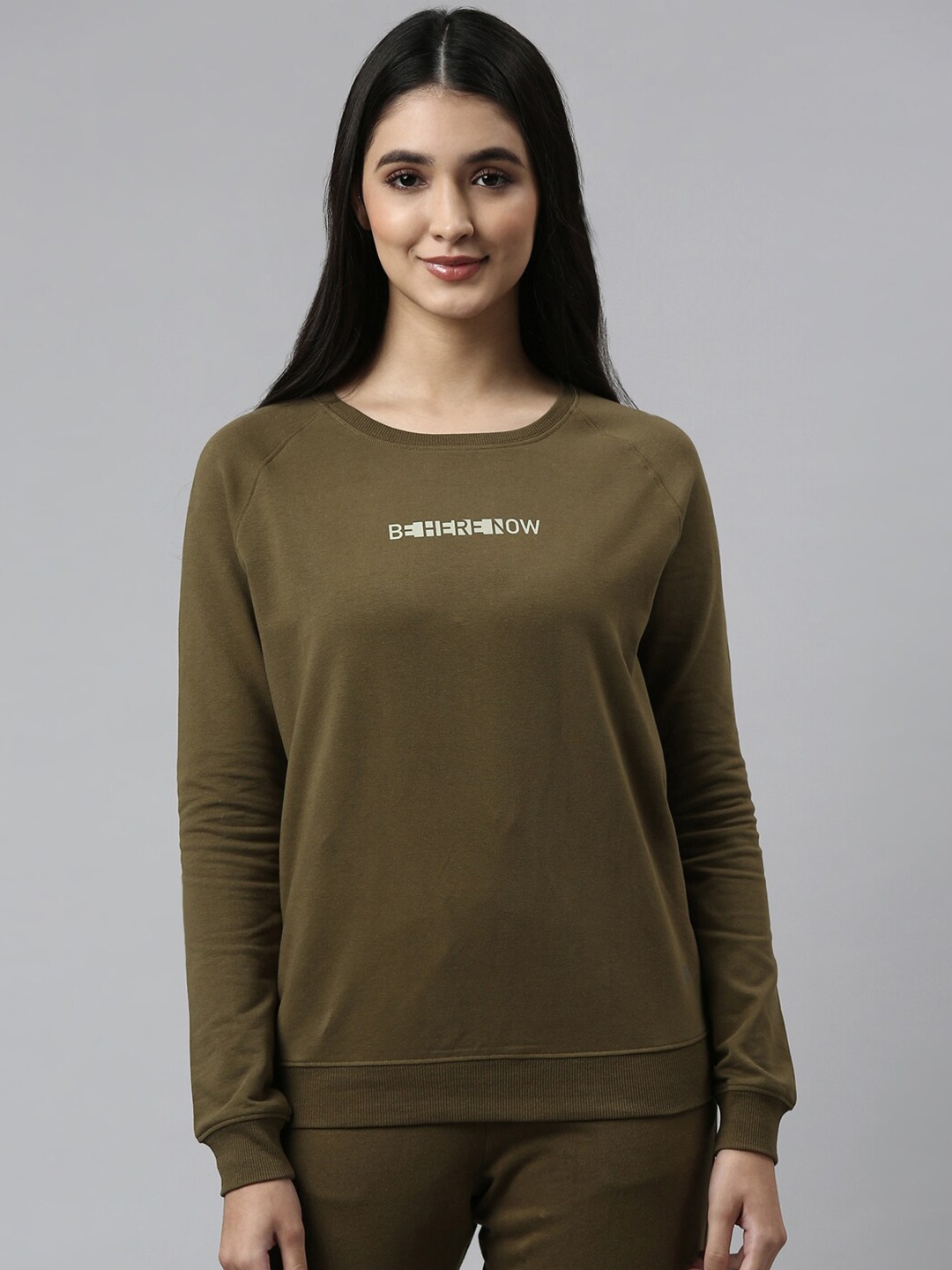 

Enamor Women Crew Neck Stretch Cotton Basic Sweatshirt E079, Green