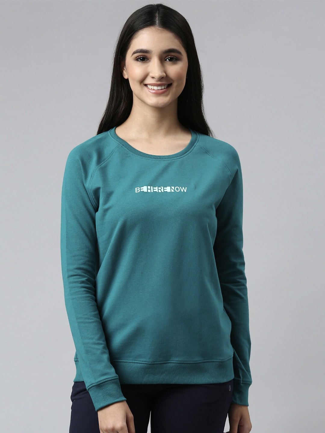 

Enamor Women Crew Neck Stretch Cotton Basic Sweatshirt, Green