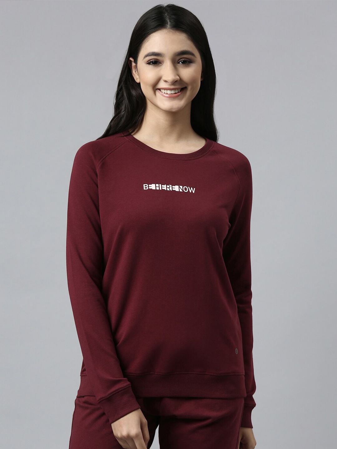 

Enamor Women Solid Cotton Basic Sweatshirt, Maroon