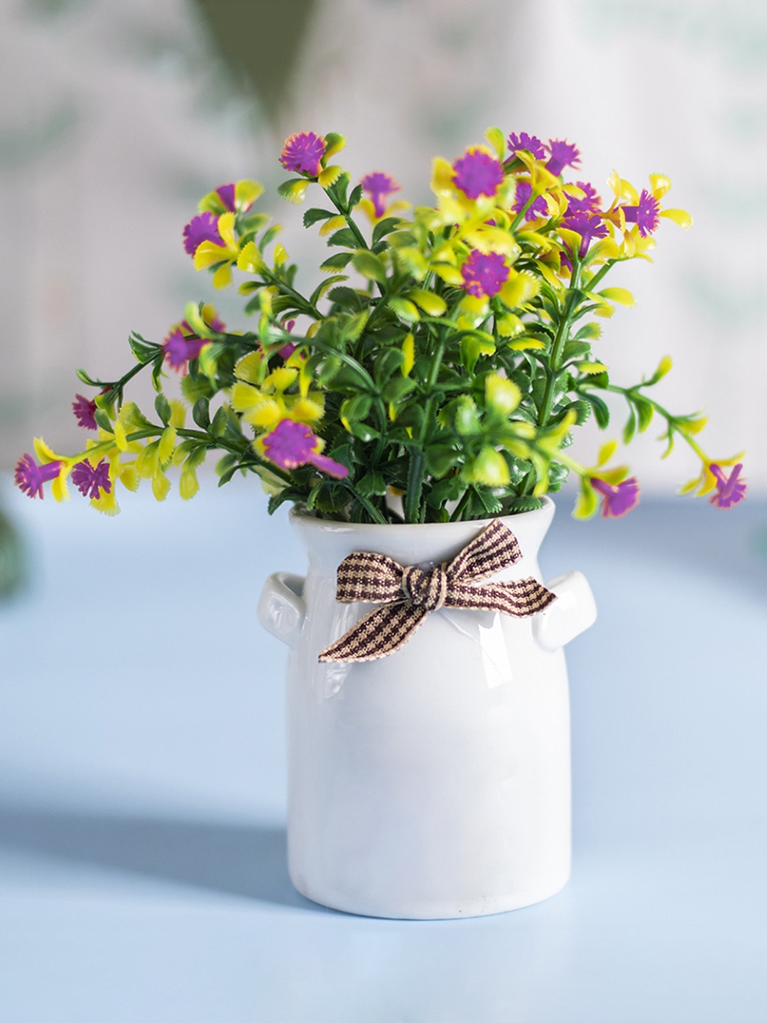 

MARKET99 White & Pink Faux Artificial Flowers and Plant With Pot
