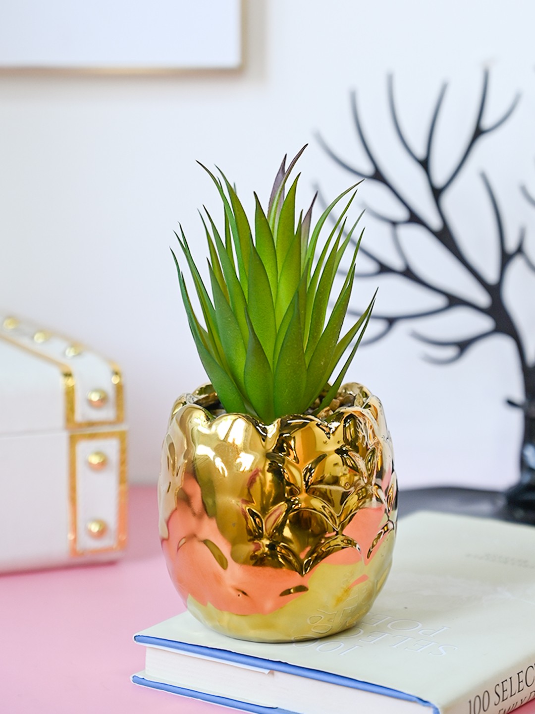 

MARKET99 Green & Gold-Toned Bonsai Artificial Plants With Pot