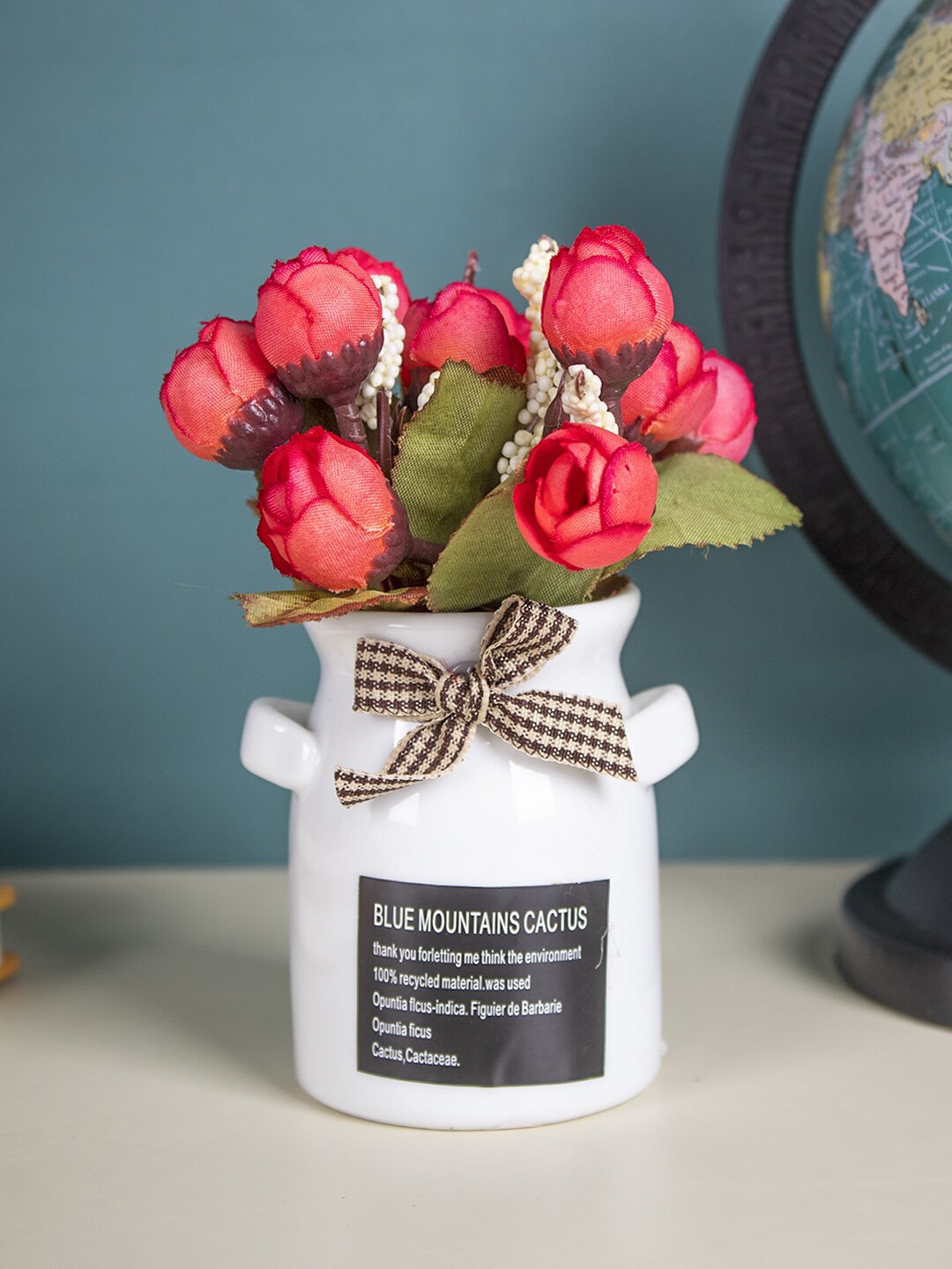 

MARKET99 White & Red Solid Cylindrical Artificial Flower With Pot