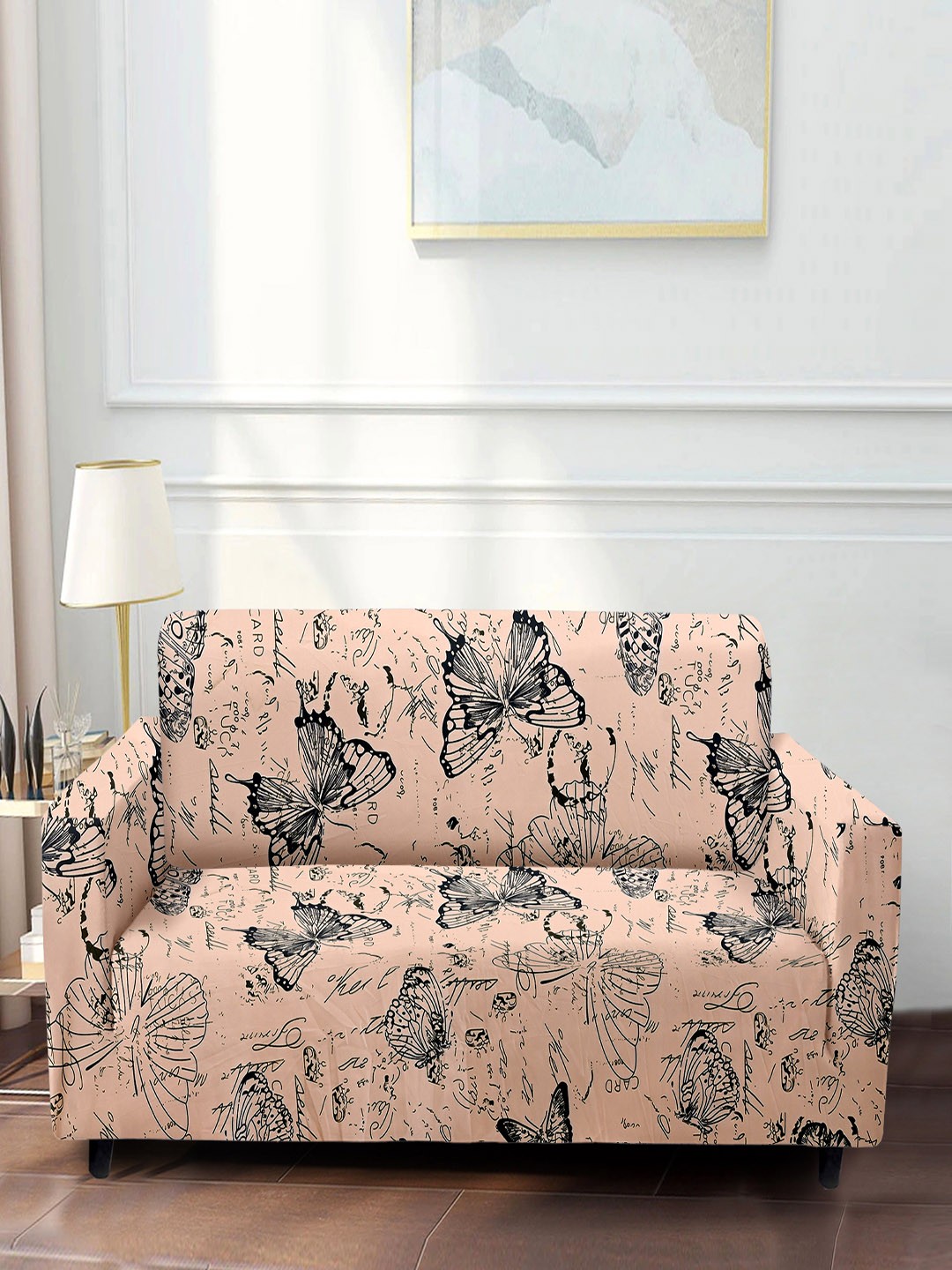 

Cortina Pink & Black Printed 4 Seater Sofa Cover