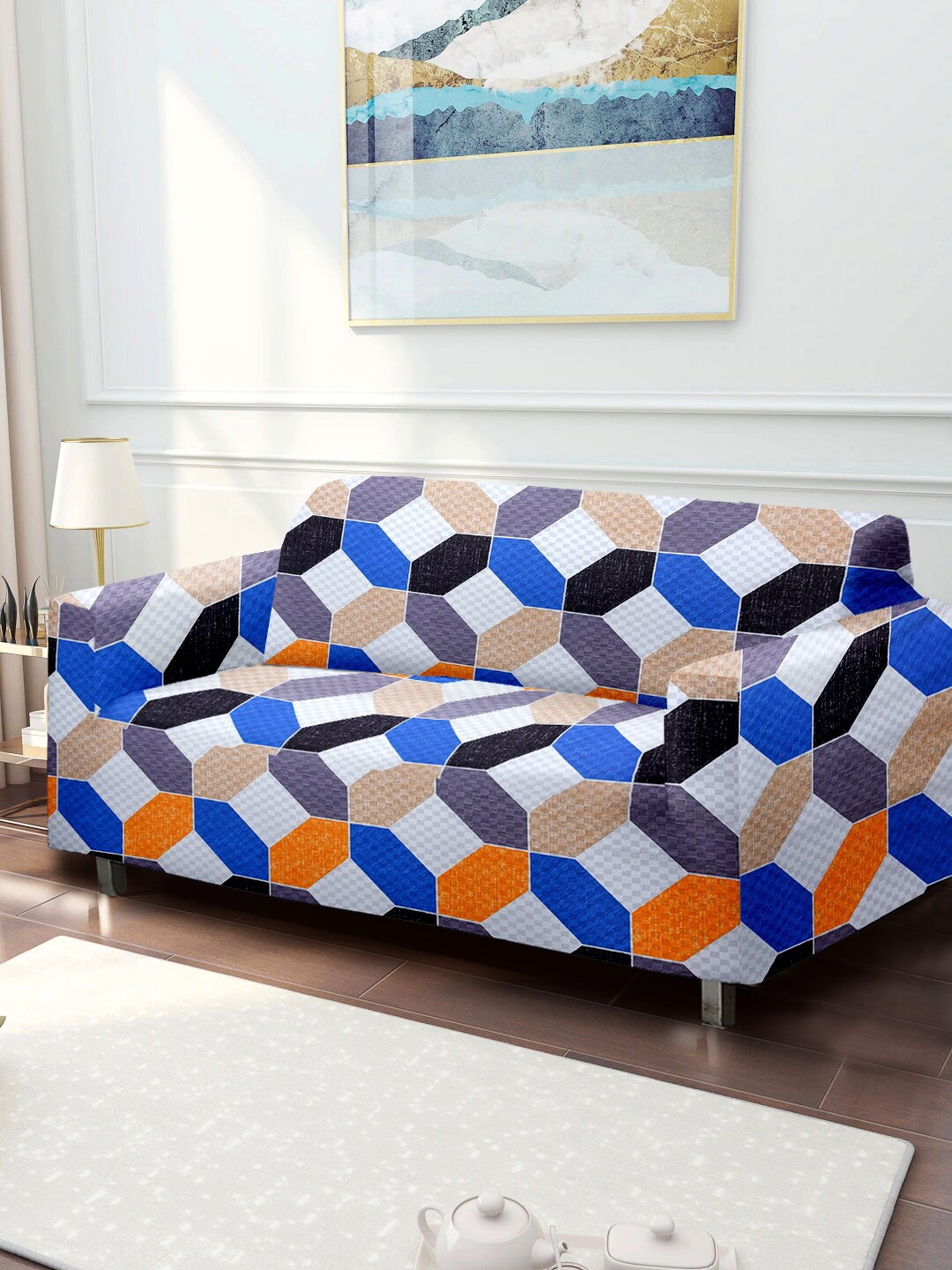 

Cortina Blue Printed 4 Seater Sofa Cover